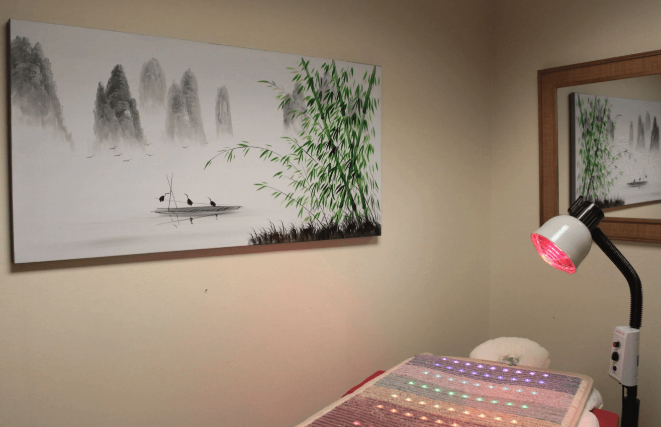 Acupuncture Xperts clinic interior detail showing East-West design elements