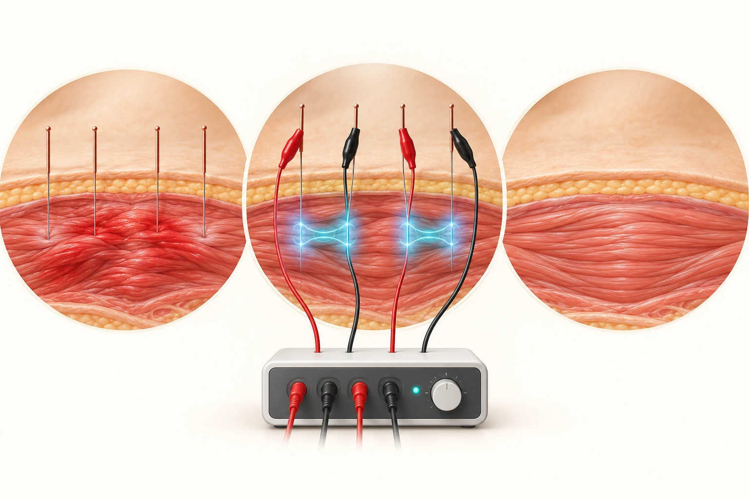How electro-acupuncture works: needles connected to a gentle current that relaxes tight muscle